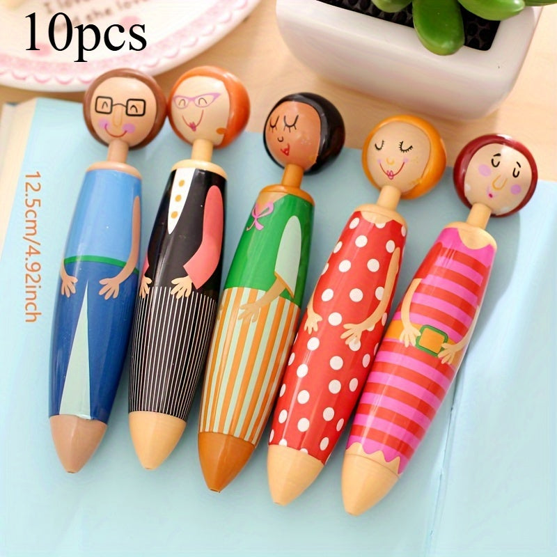 5/10 Cartoon Character Retractable Round Ballpoint Pens, Quick-Drying Ink, Fine Tip, Oval - Fun Office Supplies