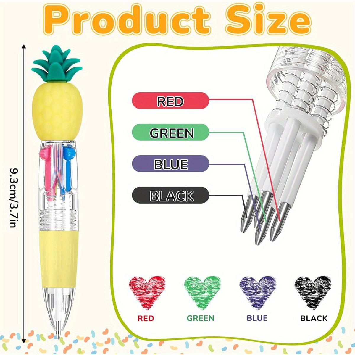 24pcs Summer Multicolor Retractable Ballpoint Pens - 4-in-1 Cute Fruit & Flamingo Cartoon Designs, Metal Retractable Pens for Birthdays, Hawaiian Parties, End of Year Gifts, Classroom & Office Supplies, Cute Pens, Party Favors, Playful Design, Durable