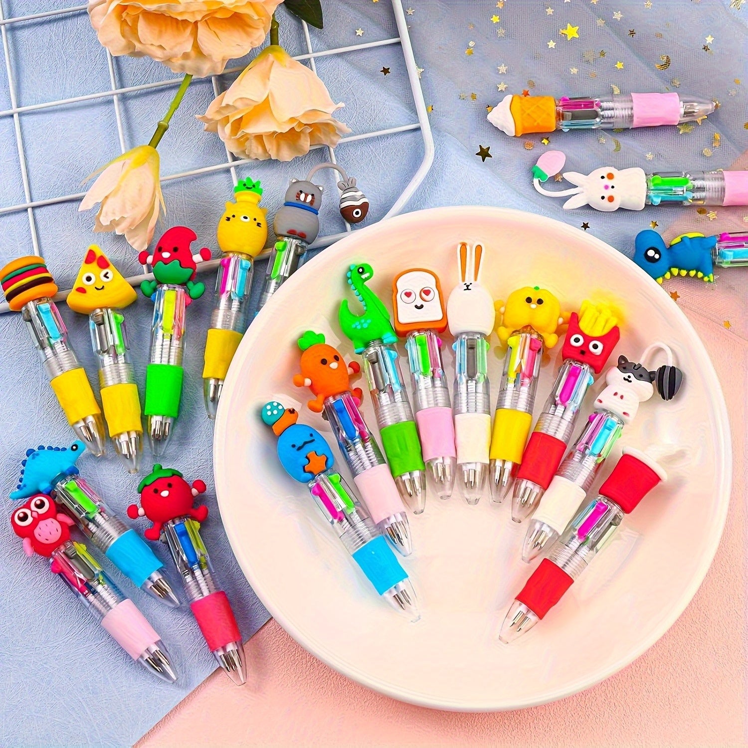 30 Cute and Adorable Retractable Ballpoint Pens with Ergonomic Round Bodies, Medium Nib, PVC Material - Various Cartoon Designs, Perfect for and Office Supplies, Office Supplies | Playful Design | PVC Ballpoint Pens, Cute Stationery