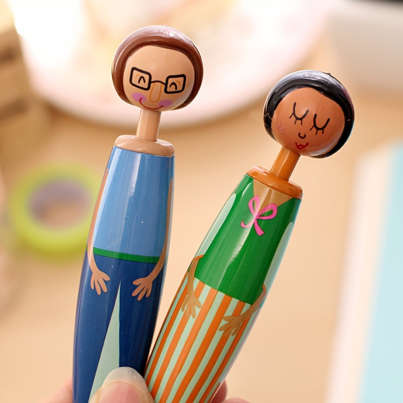 5/10 Cartoon Character Retractable Round Ballpoint Pens, Quick-Drying Ink, Fine Tip, Oval - Fun Office Supplies
