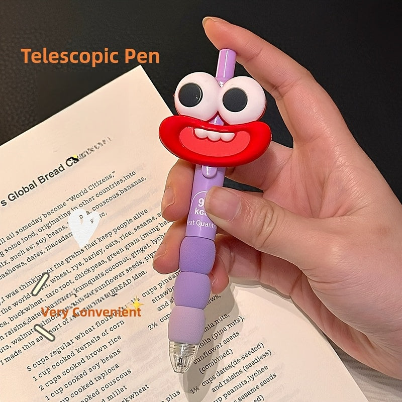 4-Pack Cute Cartoon Face Gel Pens with Retractable Medium Tips, Fun Big Eyes & Mouth Design, Assorted Colors (Pink, Purple, Green, Blue), Perfect for Writing, Office, School Supplies, and Party Gifts, Fun Writing Tools | Whimsical Gel Pen Design | Durable