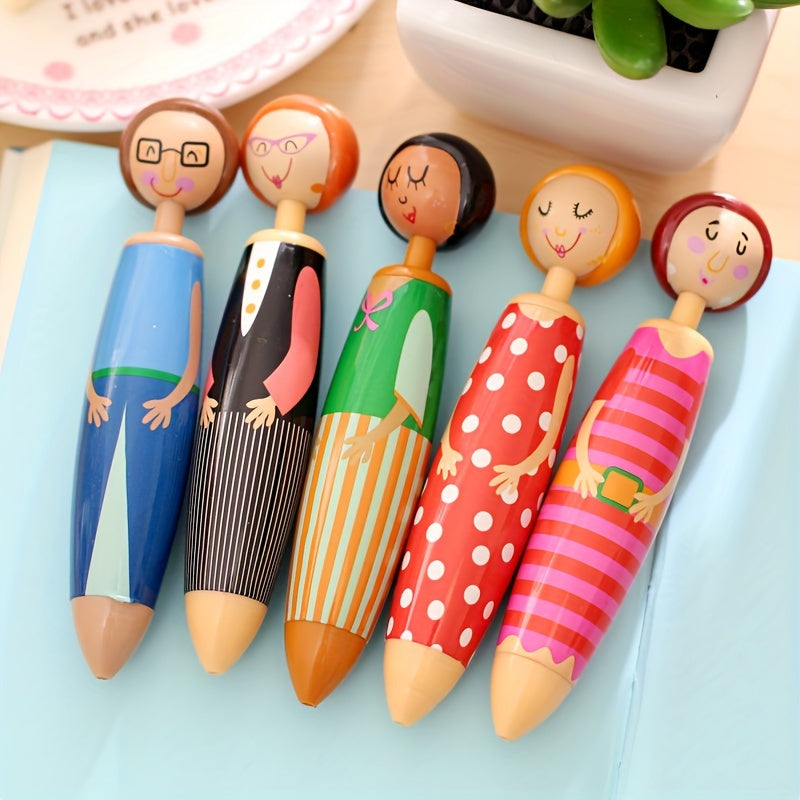 5/10 Cartoon Character Retractable Round Ballpoint Pens, Quick-Drying Ink, Fine Tip, Oval - Fun Office Supplies