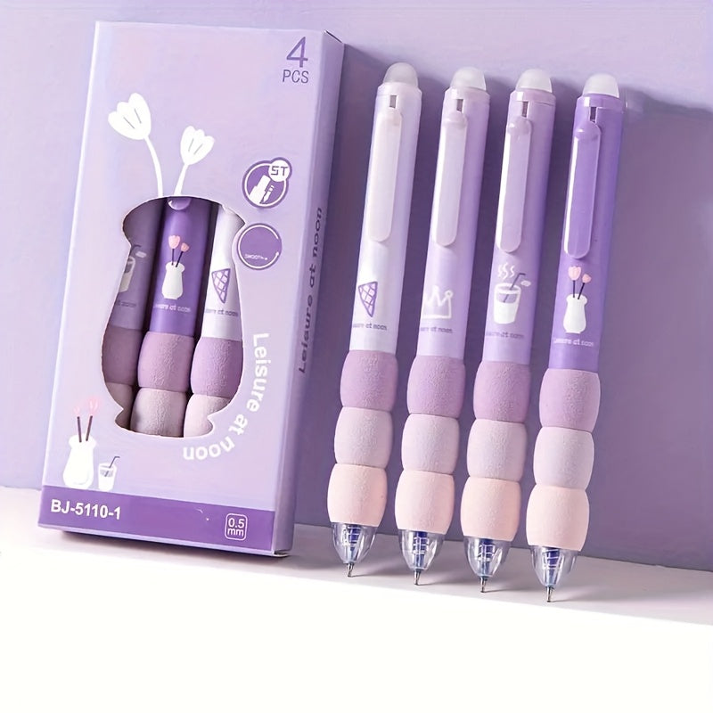 12-Pack Cute Cartoon Erasable Gel Pens With Soft Grip, Retractable 0.5mm Fine Point & Black Ink - Kawaii Animal & Food Designs, Journaling - Back-to- Supplies, Gift For S, Cute Pens, Writing Tools