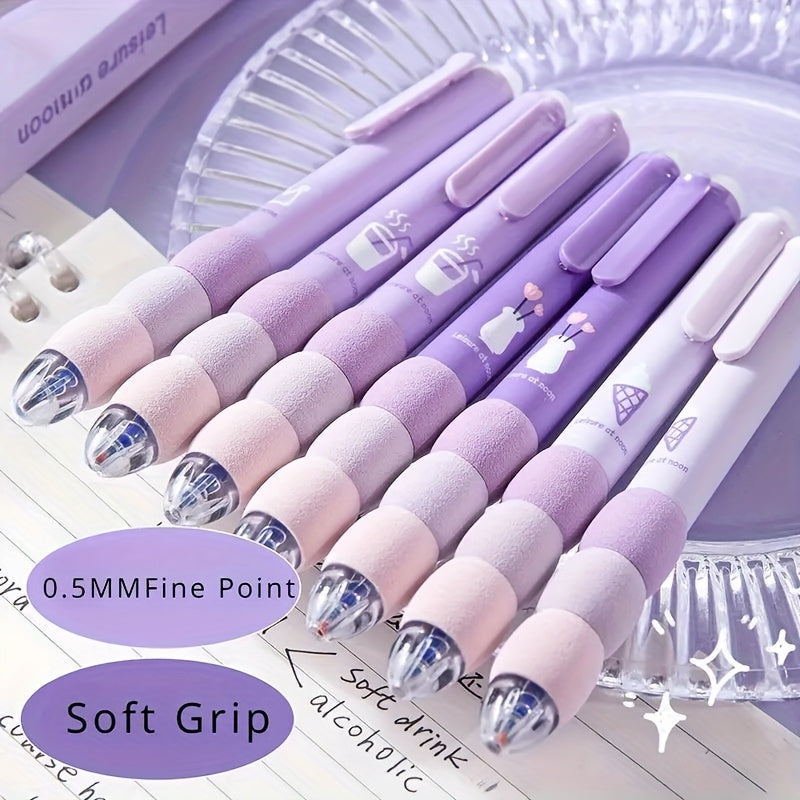 12-Pack Cute Cartoon Erasable Gel Pens With Soft Grip, Retractable 0.5mm Fine Point & Black Ink - Kawaii Animal & Food Designs, Journaling - Back-to- Supplies, Gift For S, Cute Pens, Writing Tools