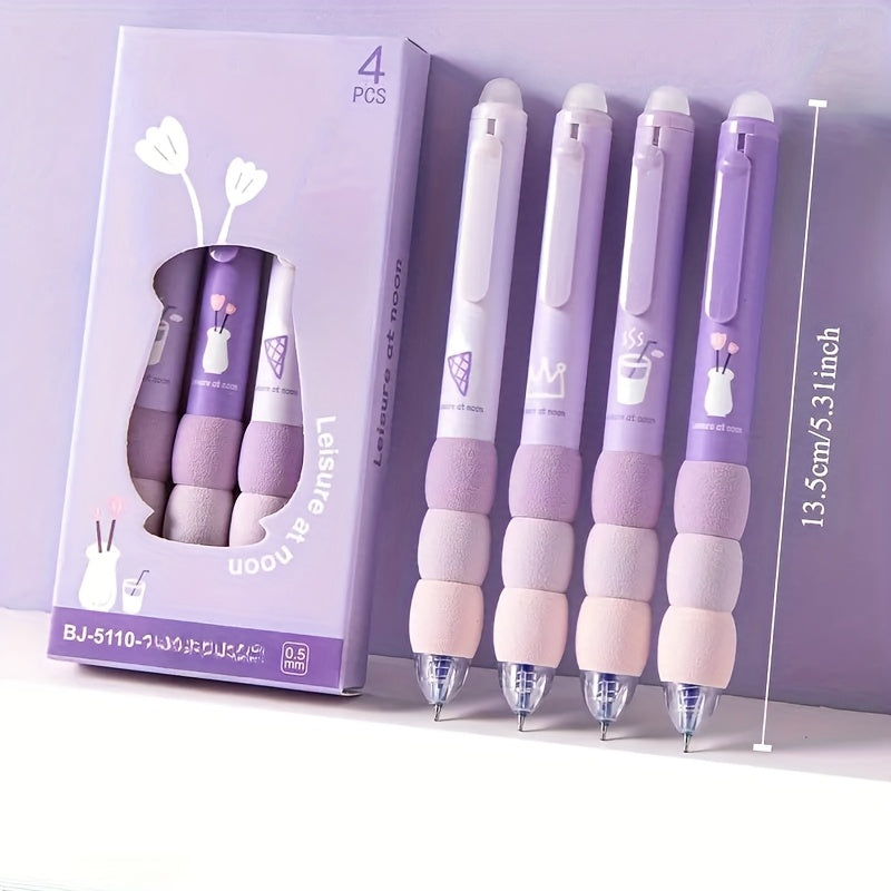12-Pack Cute Cartoon Erasable Gel Pens With Soft Grip, Retractable 0.5mm Fine Point & Black Ink - Kawaii Animal & Food Designs, Journaling - Back-to- Supplies, Gift For S, Cute Pens, Writing Tools
