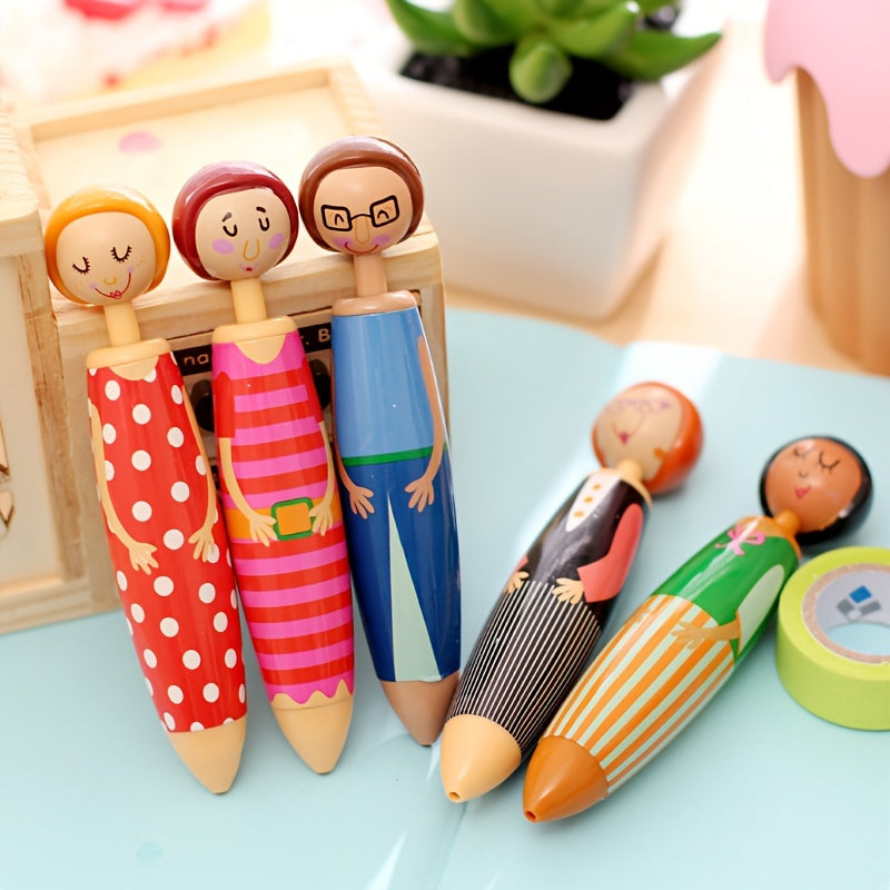 5/10 Cartoon Character Retractable Round Ballpoint Pens, Quick-Drying Ink, Fine Tip, Oval - Fun Office Supplies