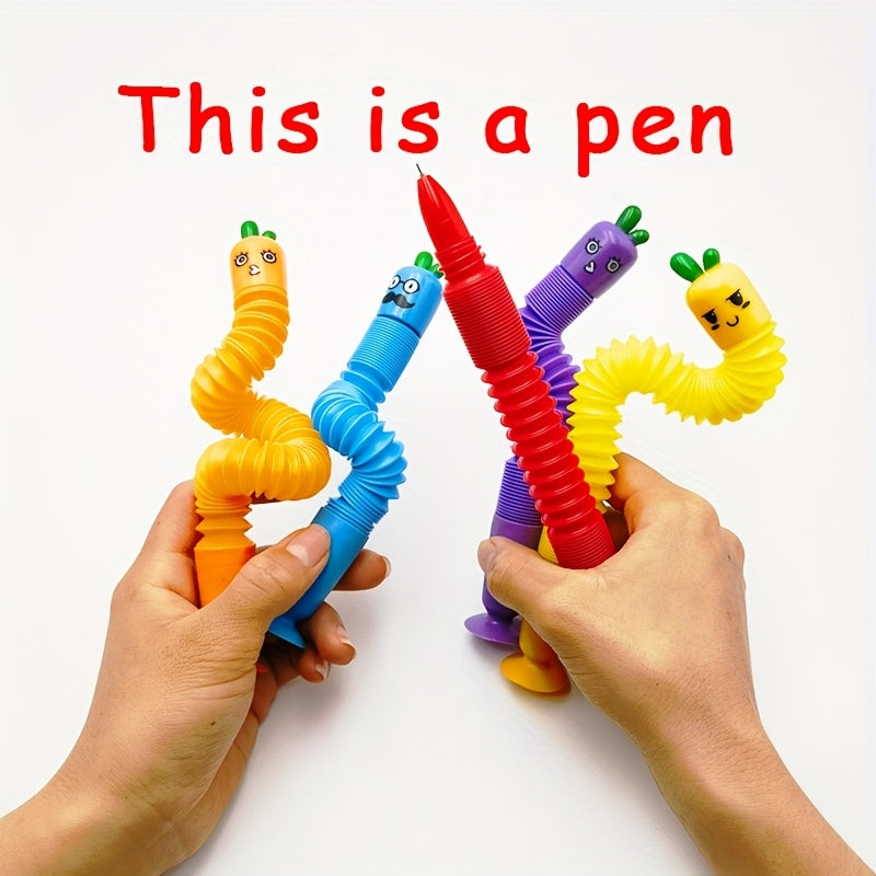 5pcs Cute Cartoon Carrot & Vegetable Retractable Pens Set - Fine Point, PP Material, with Suction Cup Base, Vibrant Colors (Purple, Red, Yellow, Blue, Green) - Creative Stationery for Students, Office & Home Use, Student Stationery | Playful Design |