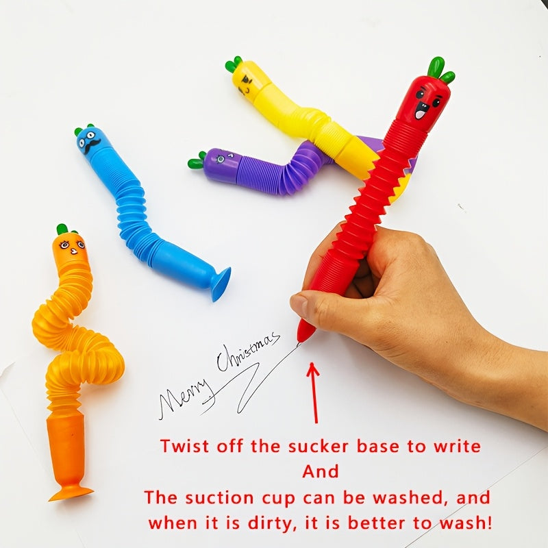 5pcs Cute Cartoon Carrot & Vegetable Retractable Pens Set - Fine Point, PP Material, with Suction Cup Base, Vibrant Colors (Purple, Red, Yellow, Blue, Green) - Creative Stationery for Students, Office & Home Use, Student Stationery | Playful Design |