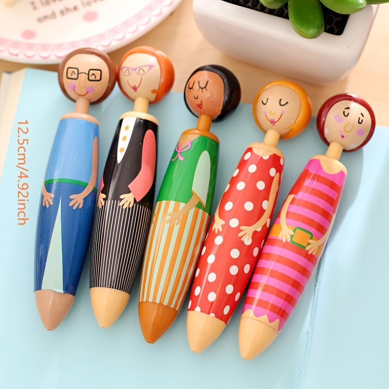 5/10 Cartoon Character Retractable Round Ballpoint Pens, Quick-Drying Ink, Fine Tip, Oval - Fun Office Supplies